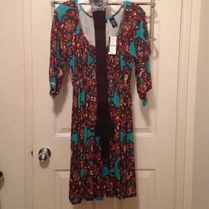 NY and Co Teal/Brown Boho Dress NWT!